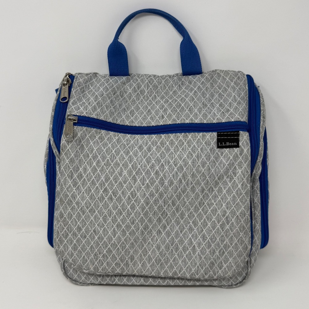 LL‎ Bean Personal Organizer Toiletry Bag Gray Blue Diamond Hanging Mens